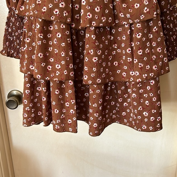 Kirundo brown floral smocked ruffle dress size S - Picture 8 of 9